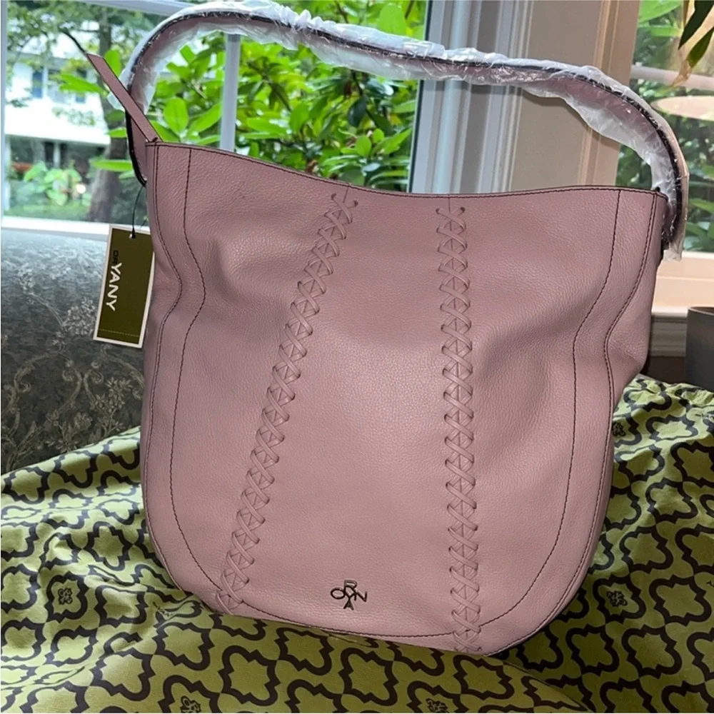 orYANY Pink Hobo Bag with Silver Handle and Decorative Stitching